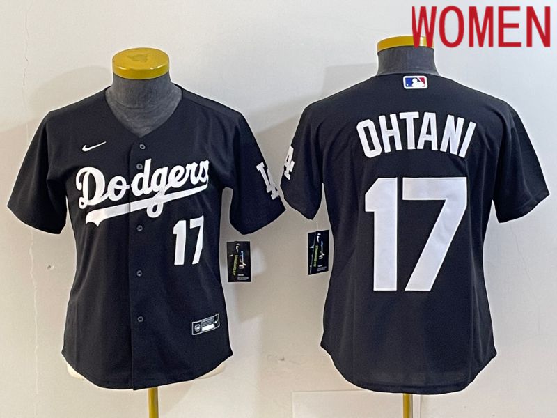Women Los Angeles Dodgers #17 Ohtani Black Nike Game MLB Jersey style 3